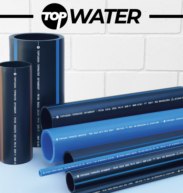 Linha TopWater — tubos PEAD azul e preto